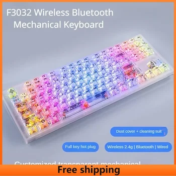 Оригинальная Беспроводная Bluetooth-клавиатура F3032 с тремя режимами настройки, Механическая клавиатура с возможностью горячей замены Всех клавиш, Эргономичная игровая клавиатура