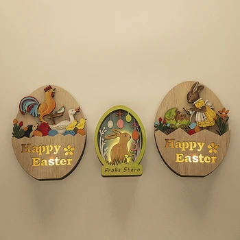 Пасхальное украшение для дома, Деревянная курица-пасхальный кролик, светодиодный светильник, Пасхальный подарок