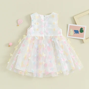 Повседневное платье для девочек, мини-платье с бабочкой для малышей, без рукавов, с круглым вырезом, праздничное платье для маленьких девочек