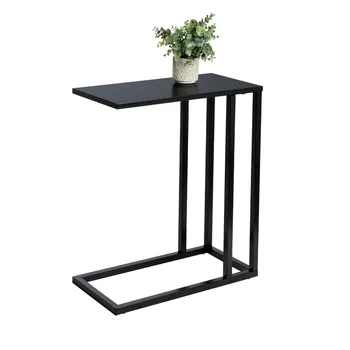 Приставной столик С-образной формы из стали и МДФ, черные приставные столики