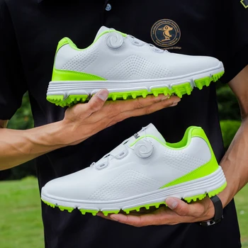 Профессиональная мужская обувь Gole, бело-зеленые водонепроницаемые кроссовки для гольфа, Мужская обувь для гольфа с быстрой шнуровкой, Размер 39-45, Обувь для ходьбы