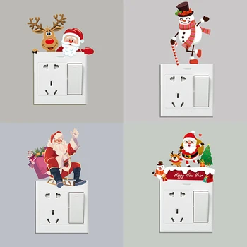 Рождественская тематическая серия настенных наклеек DIY комбинация Санта-Клауса рождественское украшение переключатель наклейки настенное украшение