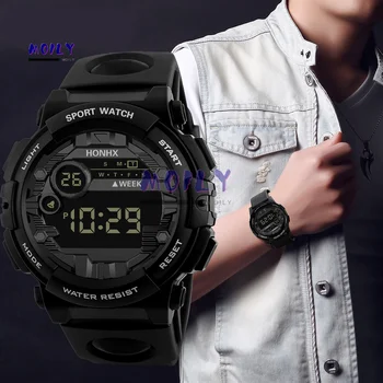 Роскошные мужские цифровые светодиодные часы с датой Спортивные уличные электронные часы Мужские Универсальные часы Круглые наручные часы Montre homme