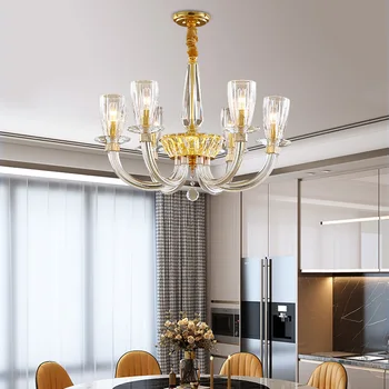 Современная люстра Из стекла, потолочные люстры с роскошным блеском для гостиной, столовой, домашнего освещения, подвесной светильник для потолка