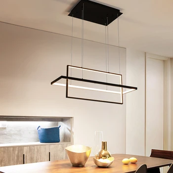 Современная светодиодная люстра для кухни, столовой, Гостиной, спальни, Прямоугольная Подвесная лампа, Потолочный подвесной светильник с дистанционным управлением