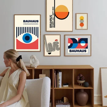 Современный выставочный плакат Bauhaus, Абстрактные линии, Геометрическое настенное искусство, Декоративные картины, плакаты на холсте, принты для гостиной
