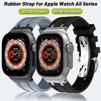 Спортивный ремешок для Apple Watch Ultra 49mm Series 9 8 7 45 мм 41 мм Силиконовый Ремешок для iwatch 8 6 5 4 SE 44 мм 42 мм Браслет Ultra 2 49