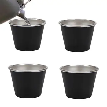 Стаканы из нержавеющей стали 4 ШТ Походные маленькие бокалы для вина Многоразовая чашка для напитков с сетчатым мешком Принадлежности для питья кофе
