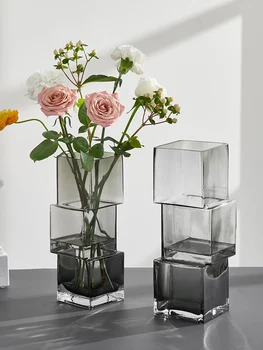 Стеклянная ваза в стиле INS, прозрачное элитное украшение для входа, креативная цветочная композиция в гостиную, ощущение высокого качества