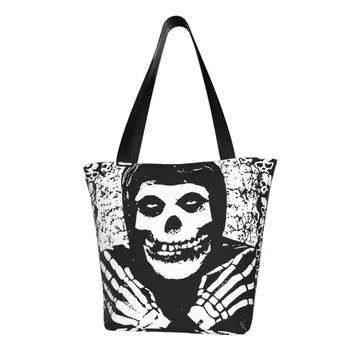 Сумка-тоут для покупок продуктов в стиле панк-рок с черепом Misfits, женская сумка-тоут из холста ужасов, сумки для покупок через плечо, сумки большой емкости