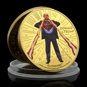Супергерой Дональд Трамп 2024, Золотая монета 47-го президента Соединенных Штатов, монета вызова, Медаль за патриотизм в американском стиле, Печать