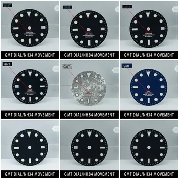 Циферблат GMT 28,5 мм аксессуары для часов подходят для механического механизма NH34 многофункциональный 4-контактный светящийся циферблат с индивидуальным логотипом