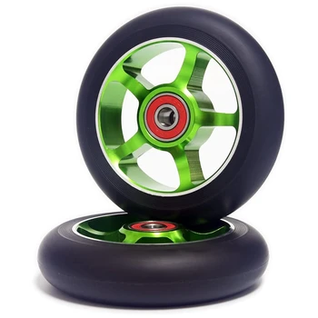 2шт 100 мм Сменные колеса для скутера с подшипниками Алюминиевые Износостойкие Полиуретановые детали для скутера Аксессуары для скутеров Зеленый