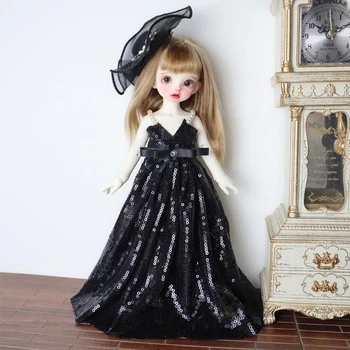 H02-020 детская игрушка ручной работы BJD/SD кукольная одежда 1/6 30 см Черное глянцевое платье-бар с лентой для волос 2 шт./компл.