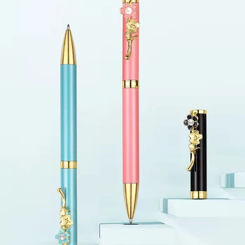 Высококачественная шариковая ручка с розово-золотым роликом, шариковая ручка в форме жемчужного цветка, деловые офисные школьные канцелярские принадлежности, гелевая ручка для письма