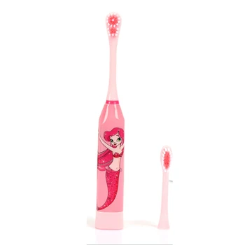 Для детей, звуковая Электрическая зубная щетка с мультяшным рисунком с заменой головки зубной щетки, ультразвуковая зубная щетка розового цвета