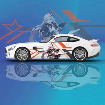 Киана Каслана аниме Genshin Impact автомобильные наклейки с пользовательской виниловой боковой графикой, модифицированные аксессуары для гоночных автомобилей, автомобильные наклейки, наклейки