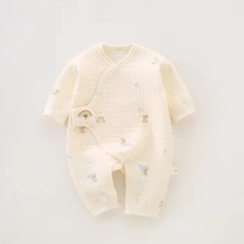 Комбинезон для новорожденных, Детская осенне-зимняя одежда из чистого хлопка, Пижамы для новорожденных мальчиков и девочек