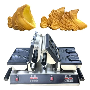Коммерческая Электрическая Печь Машина Для Производства Мороженого Двойная Вафельница С Открытым Ртом В Форме Рыбы Taiyaki Machine