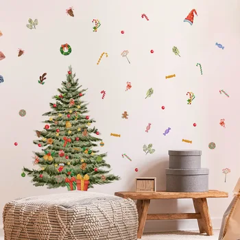 Наклейки на стену в виде Рождественской елки, стеклянная наклейка, Рождественская елка, наклейка на окно в виде снежинки, Рождественское украшение для дома, Настенные украшения Navidad