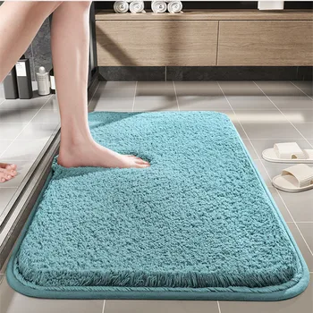 Сверхмягкий утолщенный меховой коврик для ванной, быстро впитывающий воду, прочный нескользящий коврик для ванной, классический однотонный коврик для ванной комнаты