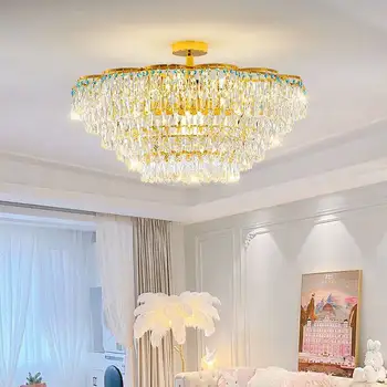 Современная роскошная хрустальная люстра K9 с золотыми подвесными светильниками Lamparas для столовой, мебели для гостиной