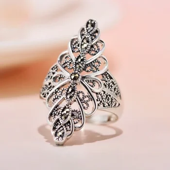 Широкая пластина из стерлингового серебра с преувеличенным лепестком, Женское Великолепное Индивидуальное кольцо